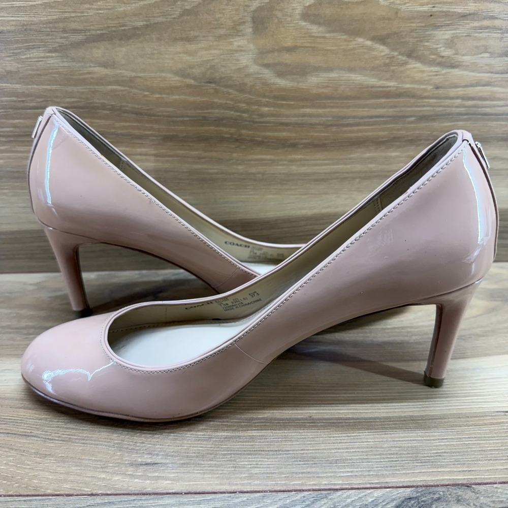 Coach Devon Pumps Womens 7.5 Nude Camel Patent Leather Mid Heel - Picture 6 of 11